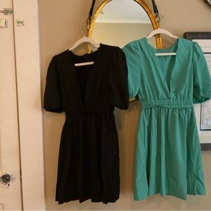 Black and Teal Puff Sleeve Dresses